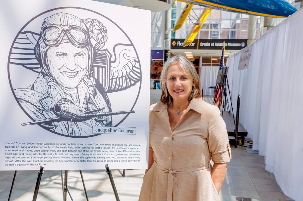 American Airpower Museum Volunteer and Historian Honors Aviation Pioneer Jacqueline Cochran and founder of WWII Women’s Air Service Pilot Corps at Long Island Aviation Hall of Fame induction